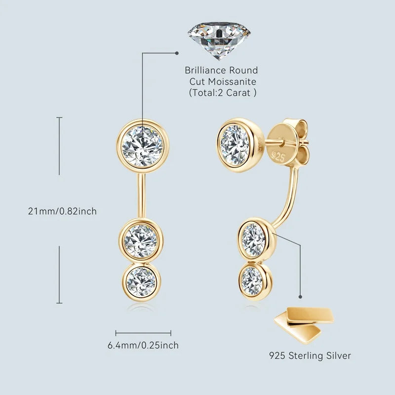 All Round Moissanite Diamond Ear Jacket Earrings 5mm&4mm&3.5mm 925 Real Silver Stud Earring for Women 2024 Unique Fine Jewelry