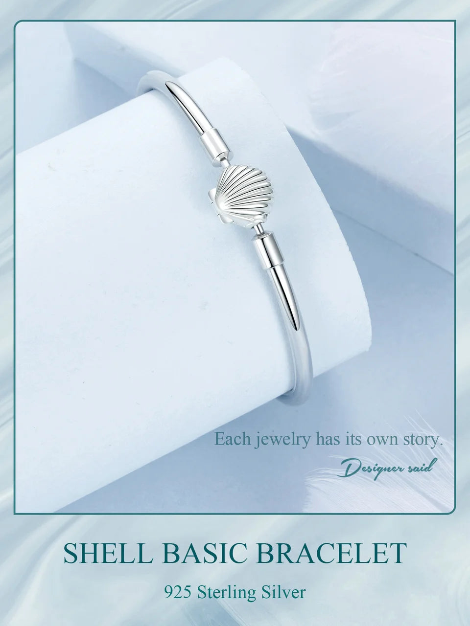 BAMOER Authentic 925 Sterling Silver Charm Bracelet, Classic Heart/Shell Basic Bangle for Women Charm Beads DIY Jewelry BSB192