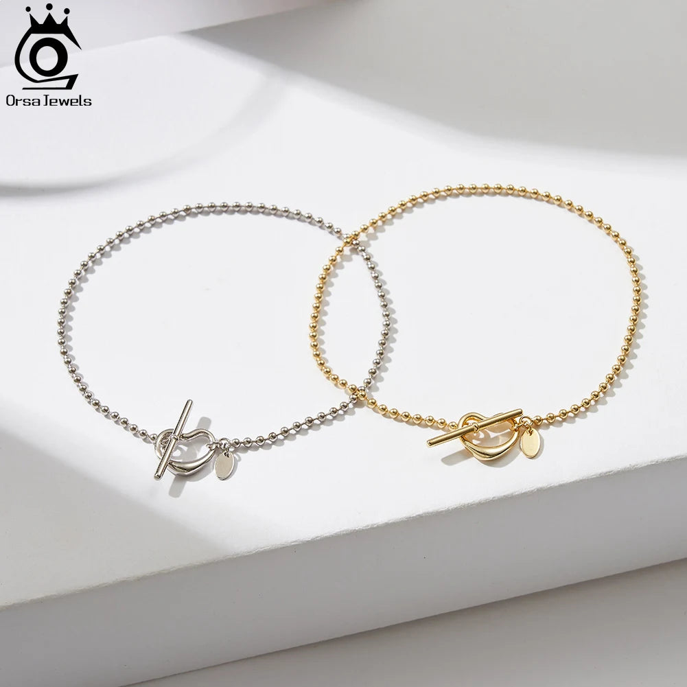 ORSA JEWELS 925 Sterling Silver 2.0mm Bead Chain Bracelet for Women with Heart Toggle Clasp Foot Ankle Straps Jewelry SA68
