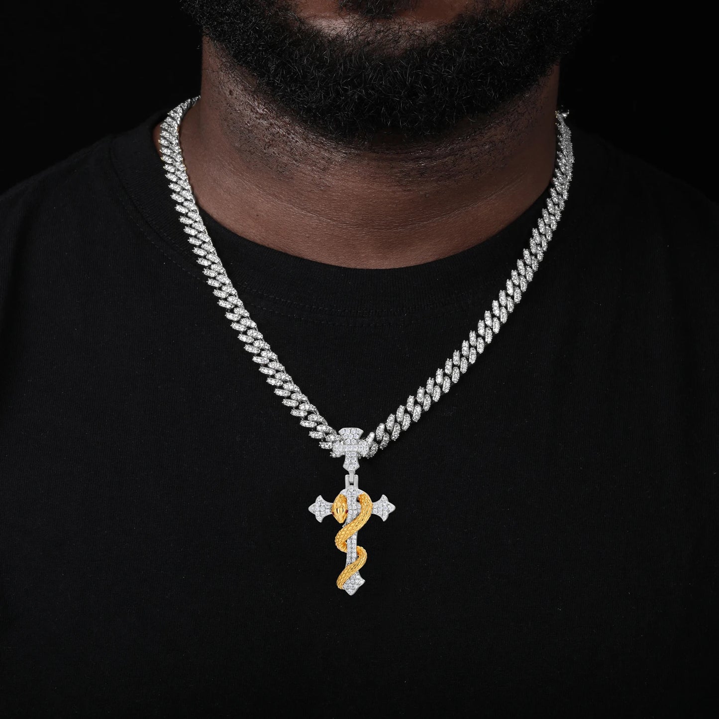2025 New Snake Winding Cross Pendant Necklace For Men Women 925 Sterling Silver Moissanite Iced Out Bling Hip Hop Jewelry Gifts