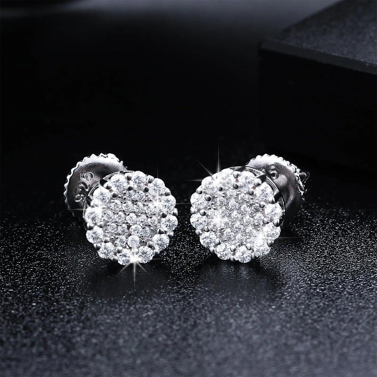 Real 925 Sterling Silver Round Cut D Color Moissanite Diamond Halo Stud Earrings For Women Hip Hop Jewelry Passed Diamond Test