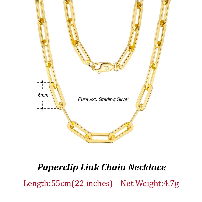 ORSA JEWELS Genuine 925 Sterling Silver Paperclip Neck Chain 6/9.3/12mm Basic Link Chain Necklace for Men Women Jewelry SC39