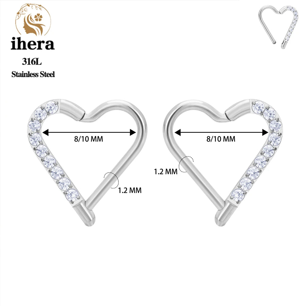 10PCS Stainless Steel D Shape Water Drop Nose Rings 16G CZ Septum Ring Ear Cartilage Tragus Helix Daith Earring Piercing Jewelry