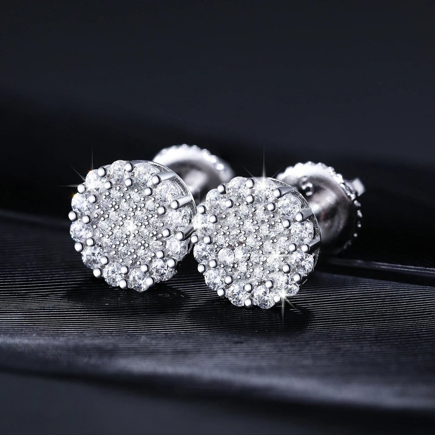 Real 925 Sterling Silver Round Cut D Color Moissanite Diamond Halo Stud Earrings For Women Hip Hop Jewelry Passed Diamond Test