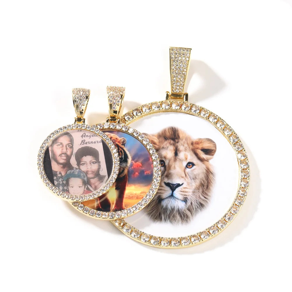 UWIN 6.8cm Oversize Large Round Custom Photo Pendant Iced Out CZ Hiphop Jewelry Necklace Engrave Name Memory Gifts