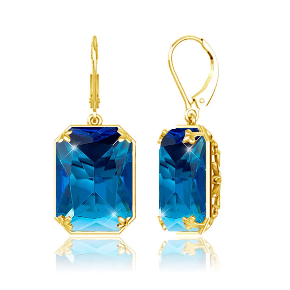 Real Silver 925 Earring For Women Trend Aquamarine Earrings Gold Plated Anniversary Party Banquet Luxury Fine Jewelry Accessorie