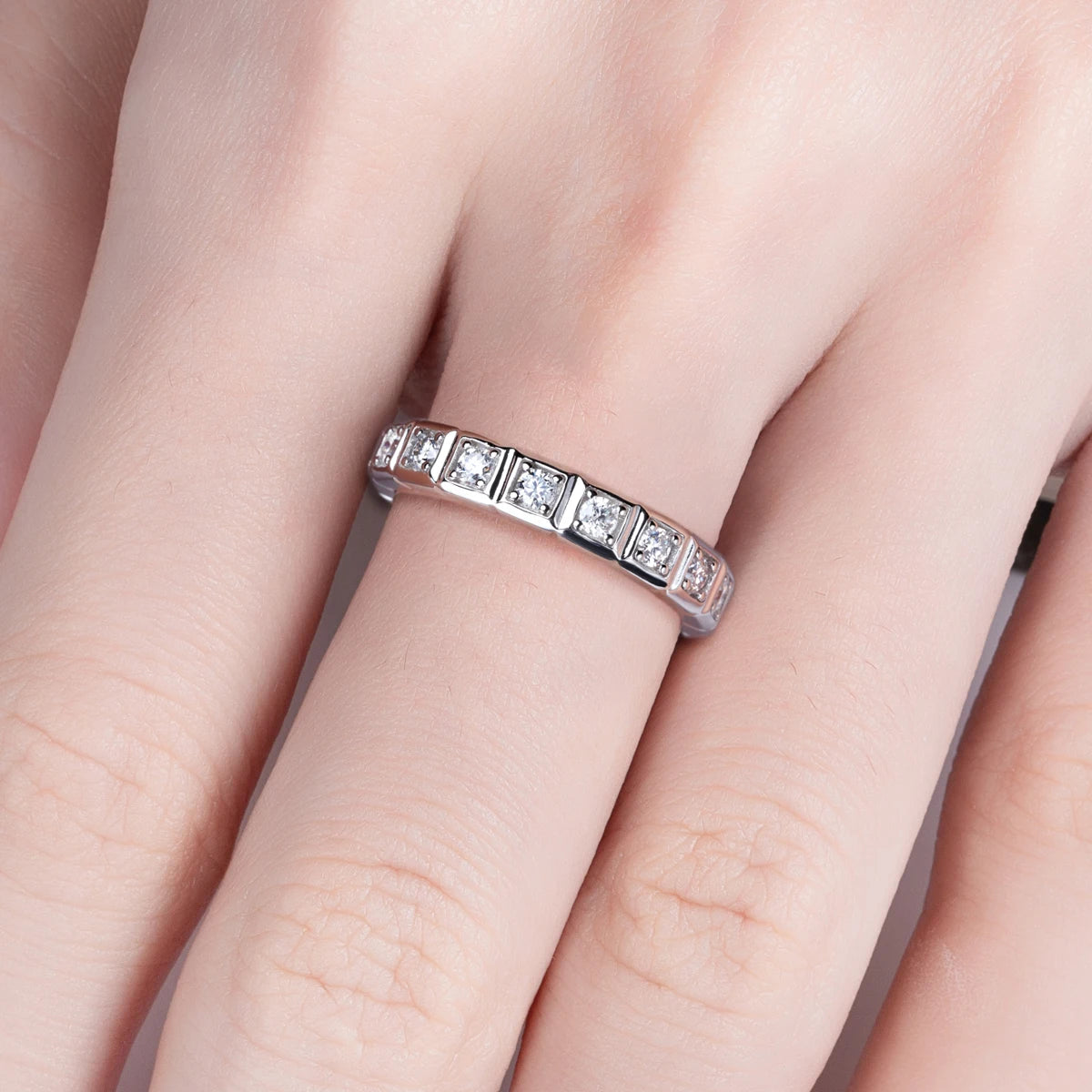AnuJewel 2.2mm D Color Moissanite Princess Eternity Band Ring 925 Sterling Silver Wedding Band For Women Jewelry Wholesale