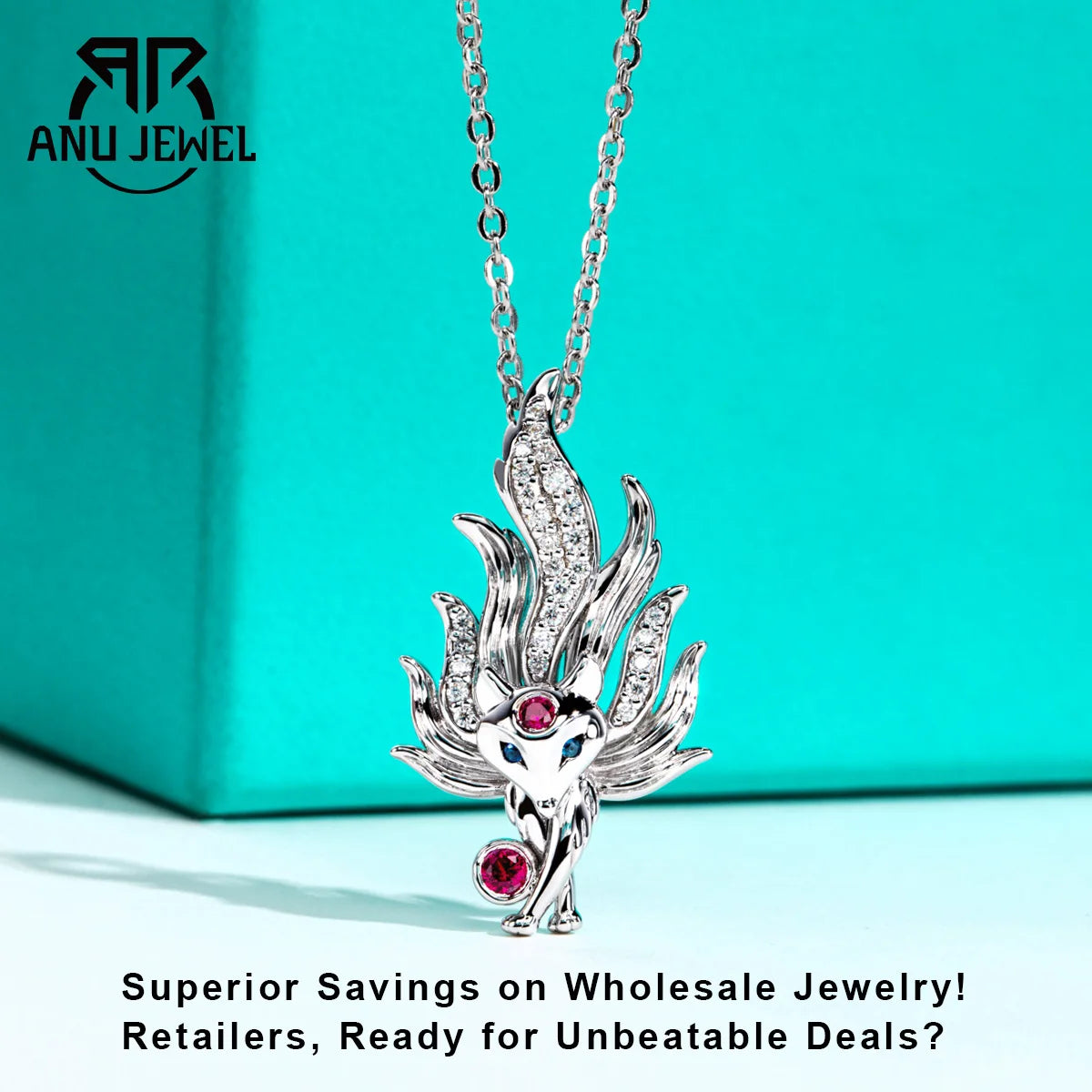 AnuJewel D Color Moissanites Nine-Tailed Fox Pendant Classic of Mountains and Seas 50cm Necklace 925 Sterling Silver Jewelry