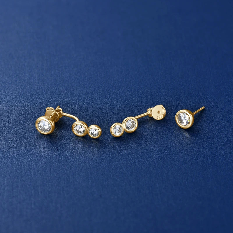 All Round Moissanite Diamond Ear Jacket Earrings 5mm&4mm&3.5mm 925 Real Silver Stud Earring for Women 2024 Unique Fine Jewelry