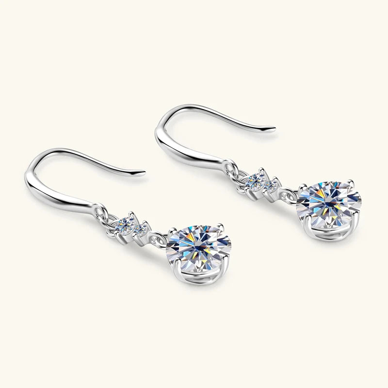100% Real Silver 925 D Color 6.5mm Moissanite Diamond Hook Earrings Dangle Drop Earring for Women Wedding Jewelry Valentine Gift