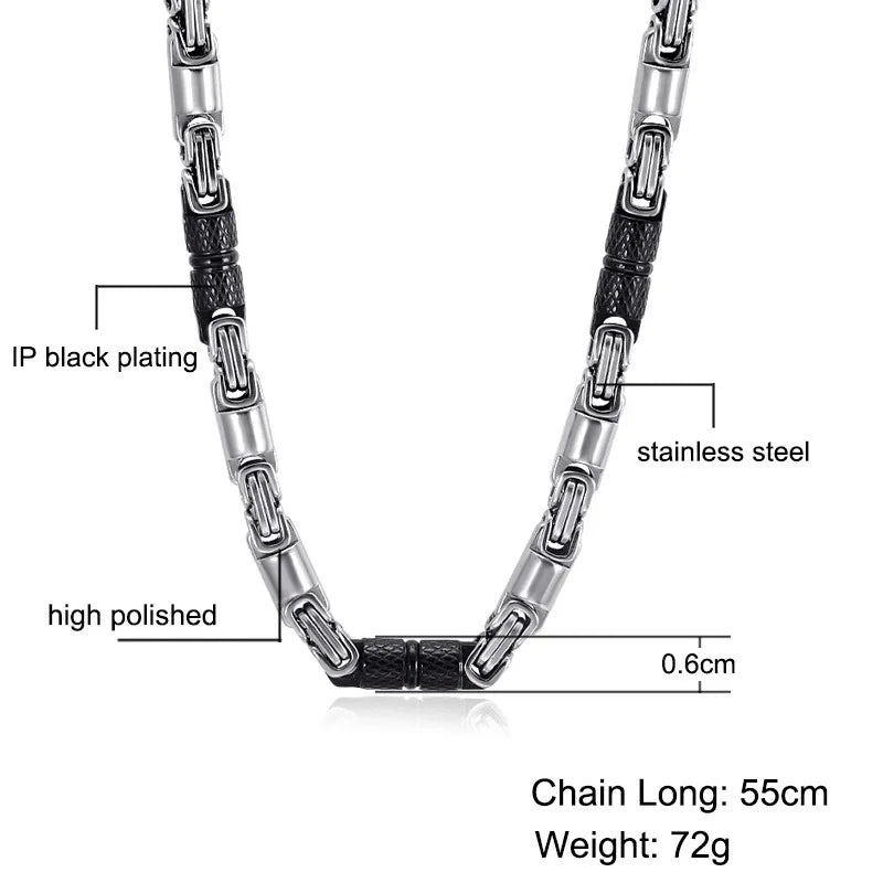 6mm Heavy 18K Gold Color Stainless Steel Byzantine Chain Necklace Men Women Punk Rock Hiphop Black Biker Bike Choker Jewelry