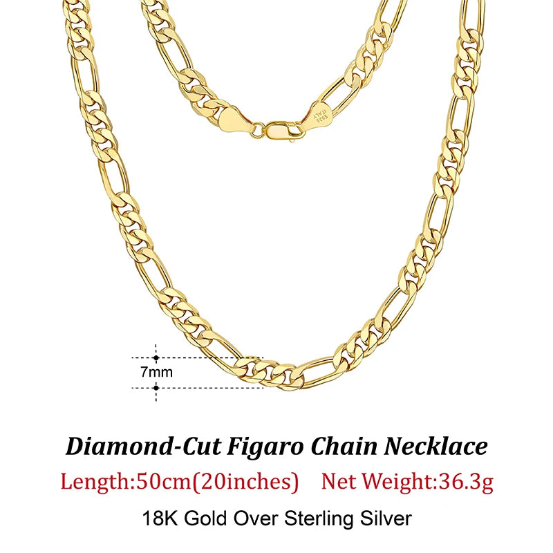 ORSA JEWELS Trendy Men Woman Figaro Chain Necklace 3.3/5/7mm Diamond-Cut Figaro Chain 925 Silver Jewelry Party Gift OSC34