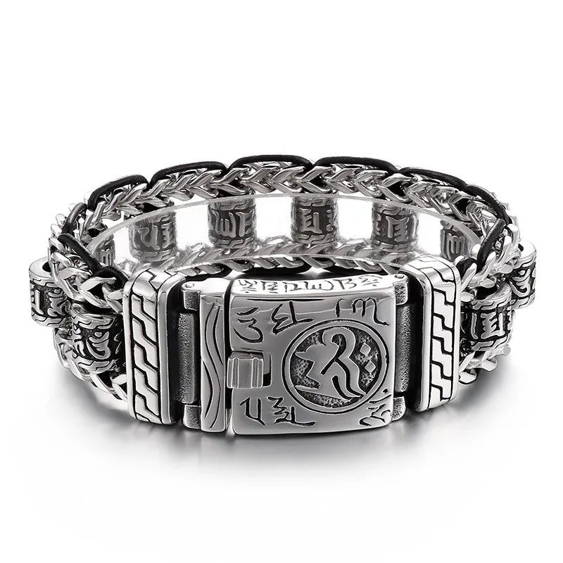 22mm Punk Retro Skull Head Bracelet for Men Hiphop Rock Stainless Steel Male Gothic Biker Bike Leather Bangle Wristband Jewelry