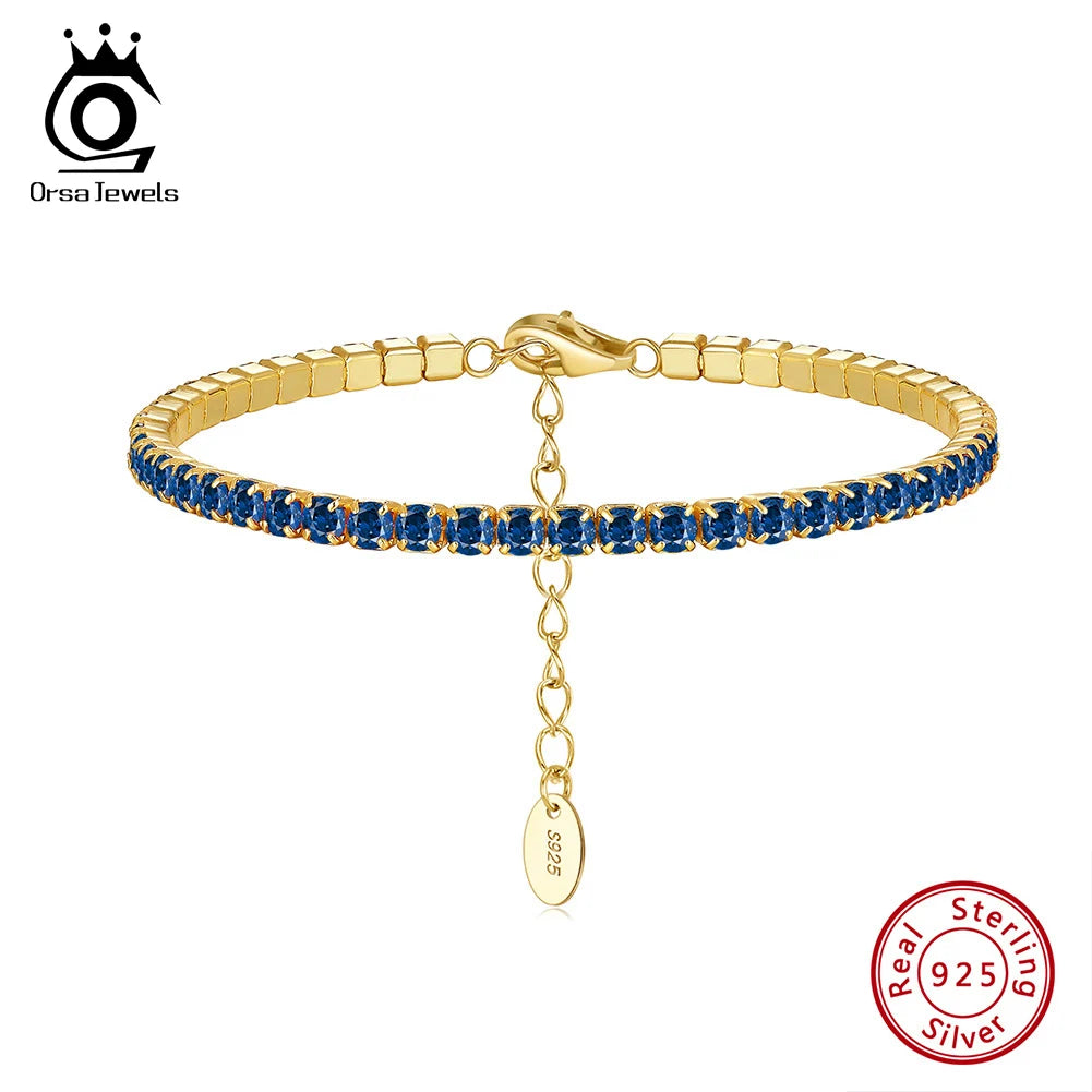 ORSA JEWELS 925 Sterling Silver Brilliant Tennis Bracelet 3.0mm Bezel Setting CZ for WomenChain Bracelet Luxury Jewelry SB192