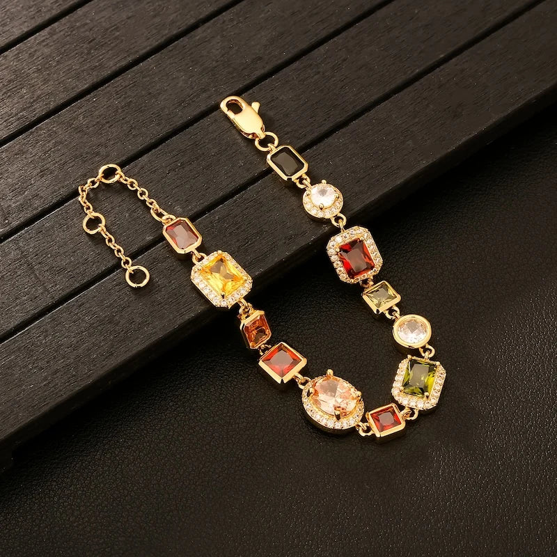 10mm Synthetic Gemstone CZ Bracelet Copper with 18k Gold Plated Men's Jewelry Wedding Anniversary Birthday Father's Day Gift