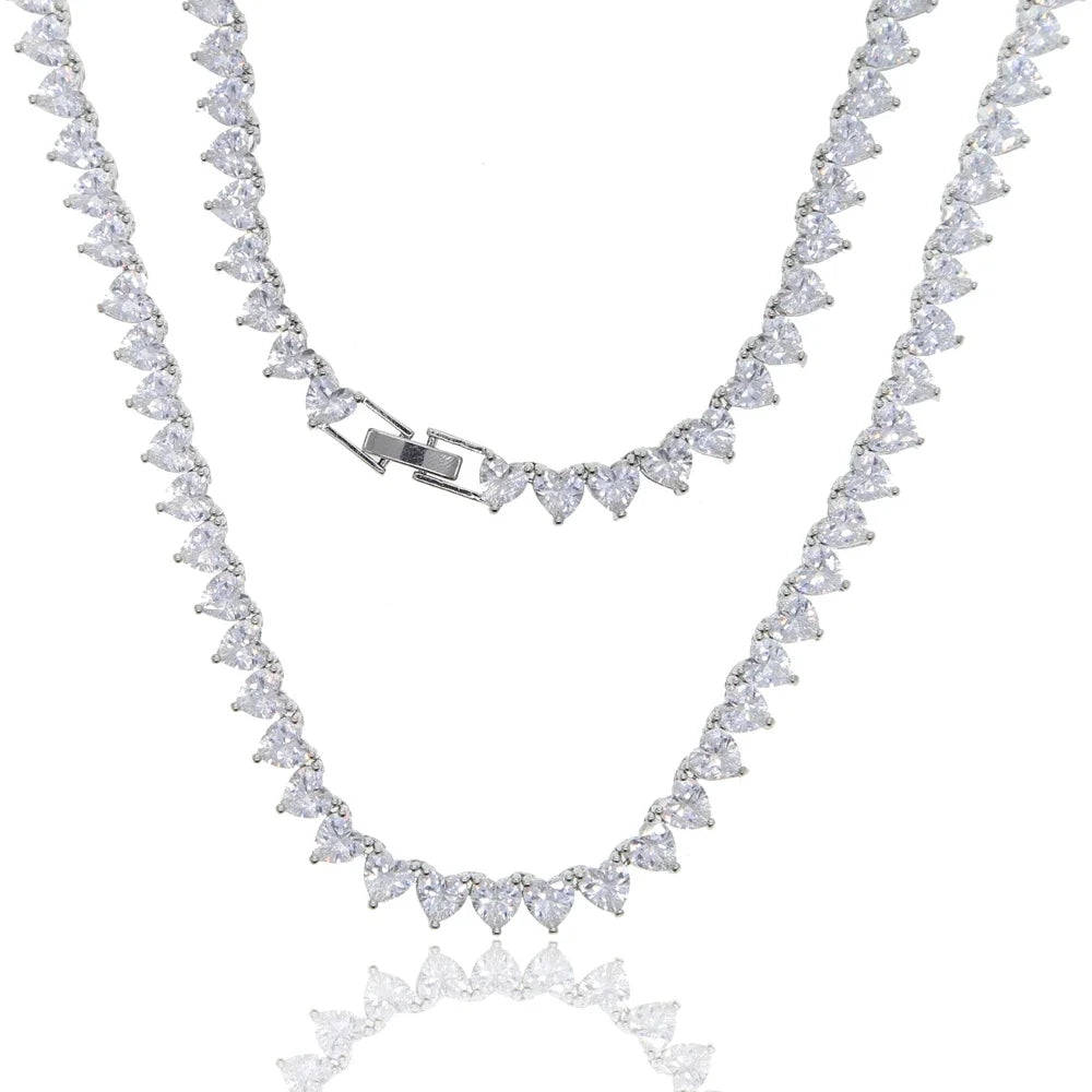 Wholesale 5A heart shape CZ iced out bling heart cz tennis necklace for women girlfriend valentine's gift fashion jewelry