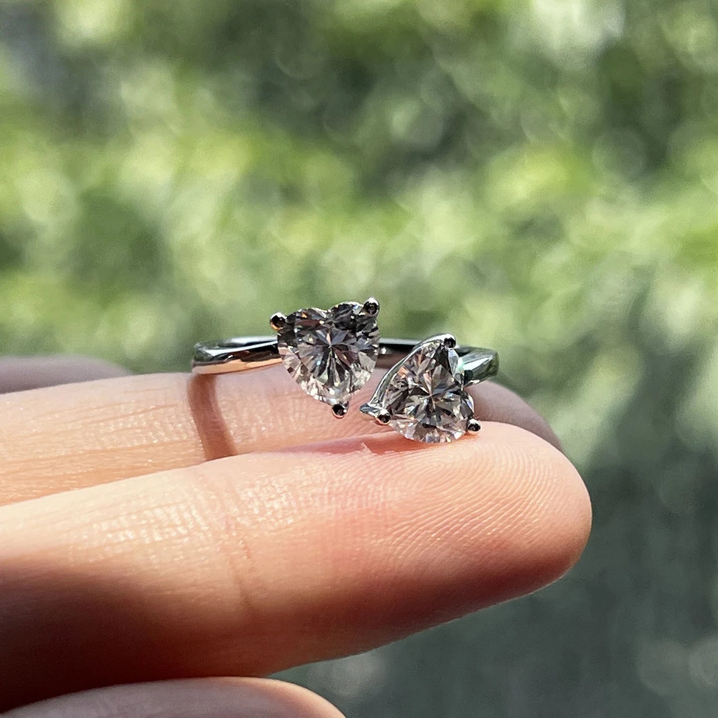 AnuJewel 2 Carat D Color Heart Moissanite Anti-Stress Ring 925 Sterling Silver Two Stone Engagement Wedding Women's Ring