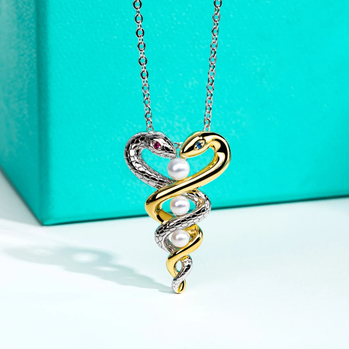 AnuJewel Exquisite Snake Pendant Seawater Pearls Necklace Classic of Mountains and Seas 50cm 925 Sterling Silver Jewelry Gifts