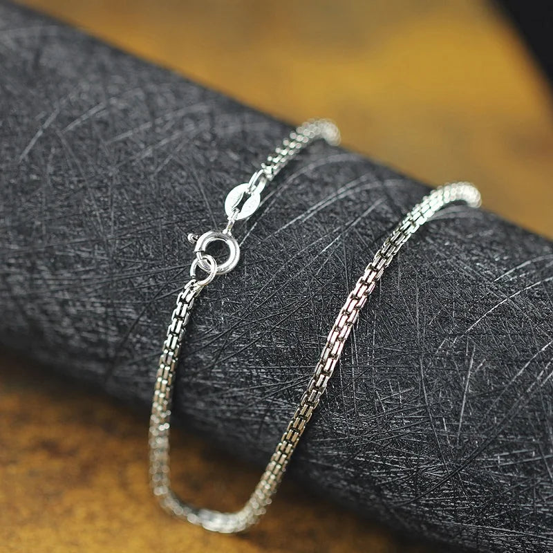 Real Pure Silver Double Circle Square Box chain Necklace For Men Women S925 Sterling Silver Vintage Fine Necklace Jewelry