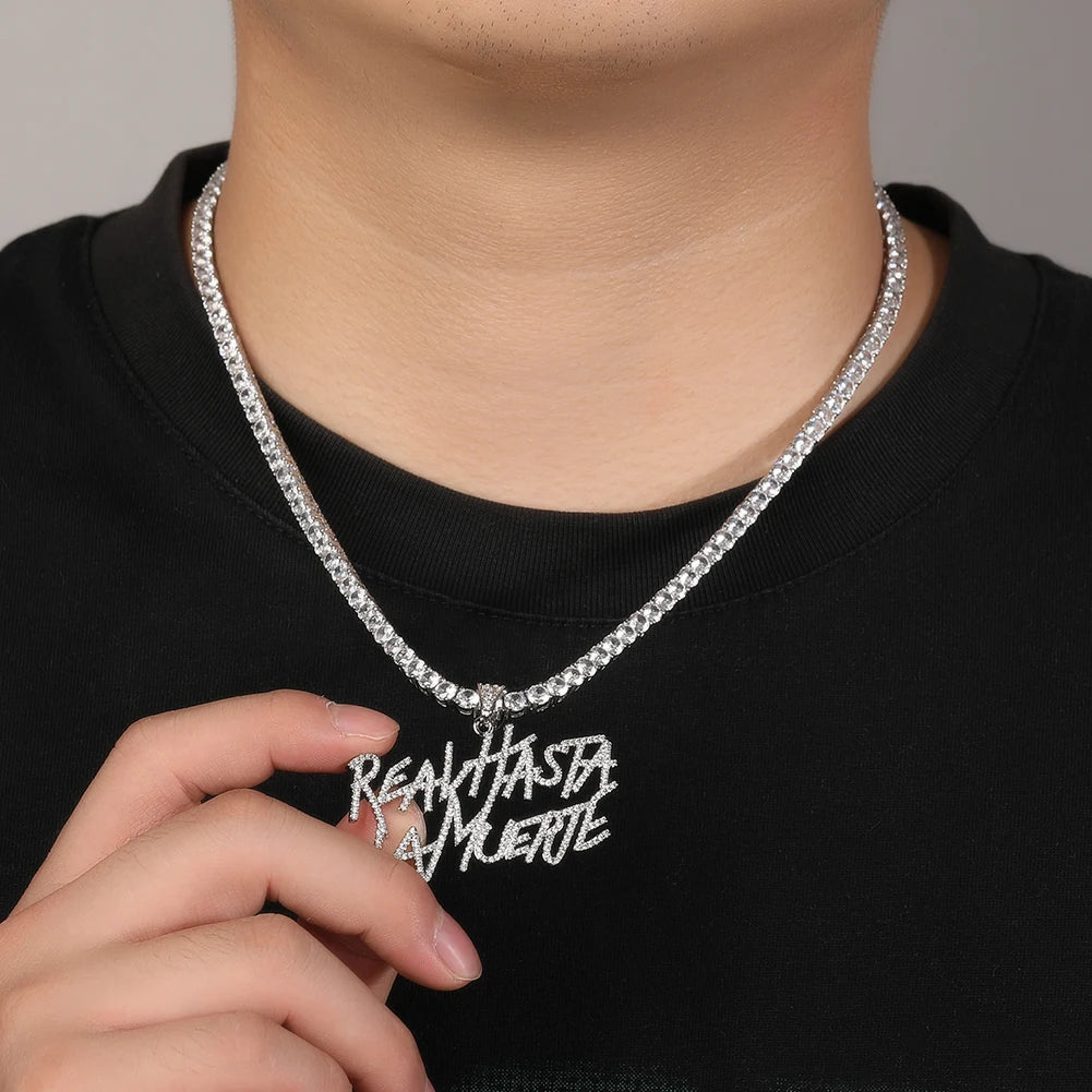 Uwin Rapper Anuel AA Real Hasta La Muerte Pendant CZ Necklaces For Women Man Hip Hop Jewelry