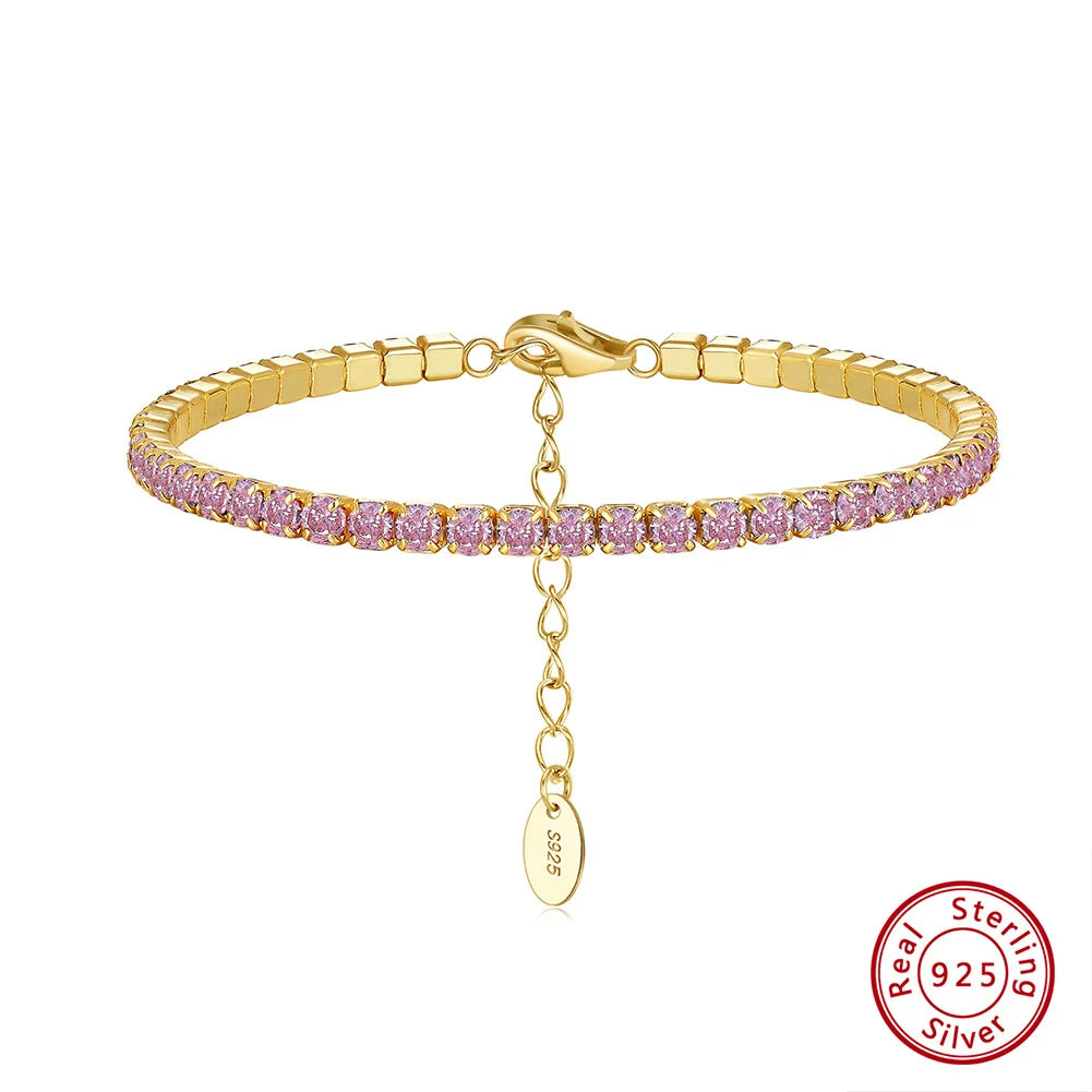 ORSA JEWELS 925 Sterling Silver Brilliant Tennis Bracelet 3.0mm Bezel Setting CZ for WomenChain Bracelet Luxury Jewelry SB192