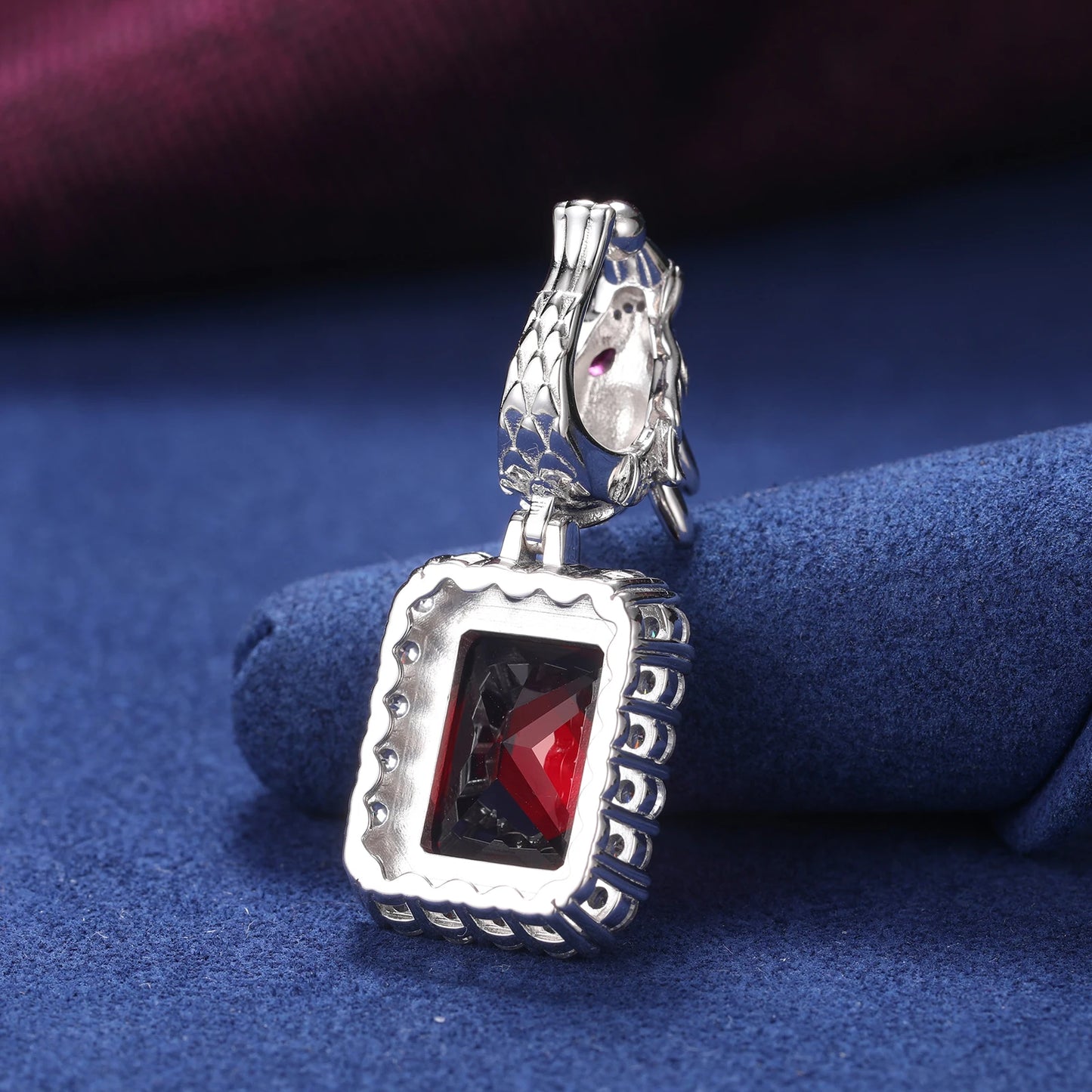 S925 Domineering Triangle Dragon Head Bail Red Cubic Zirconia Gem Pendant Necklace For Men Animal Hip Hop Men Jewelry Gifts