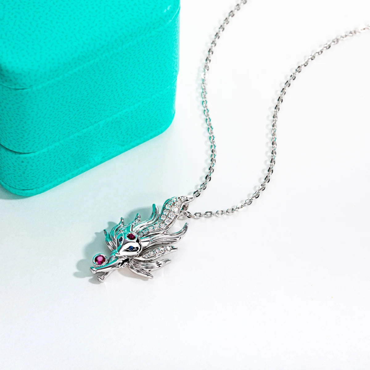 AnuJewel D Color Moissanites Nine-Tailed Fox Pendant Classic of Mountains and Seas 50cm Necklace 925 Sterling Silver Jewelry