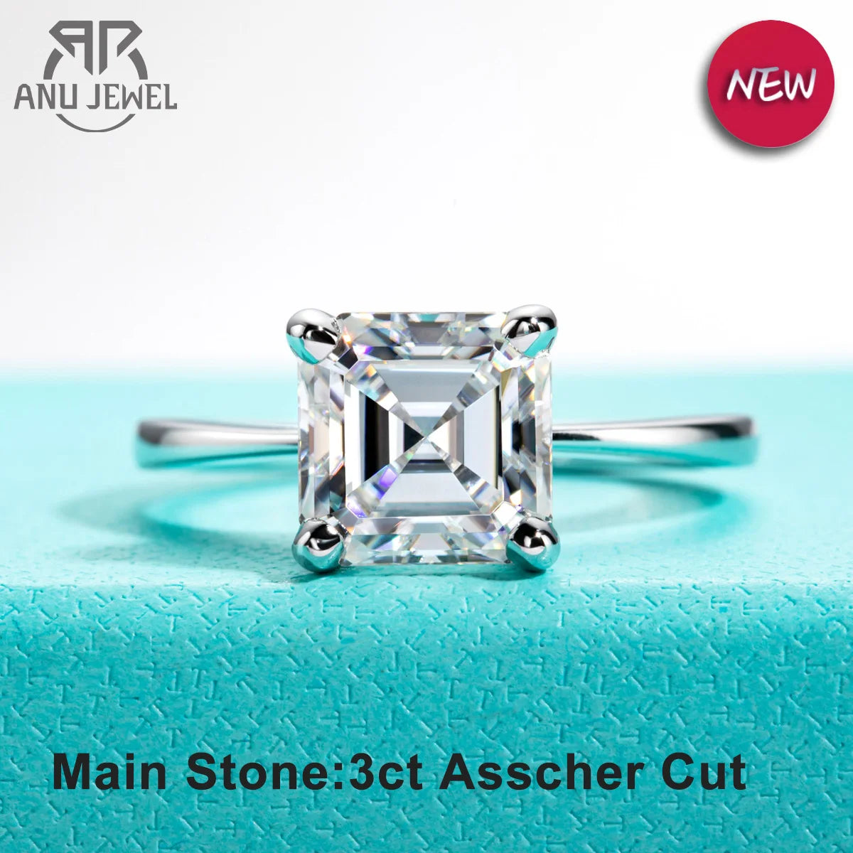 AnuJewel 3ct D Color Asscher Cut Moissanite Engagement Wedding Ring S925 Sterling Silver Rings For Women Jewelry Wholesale