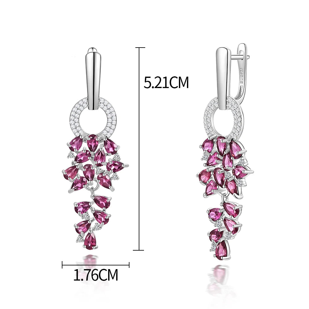 925 Sterling silver natural Rhodolite garnet long earrings for women fine jewelry gorgeous anniversary gift