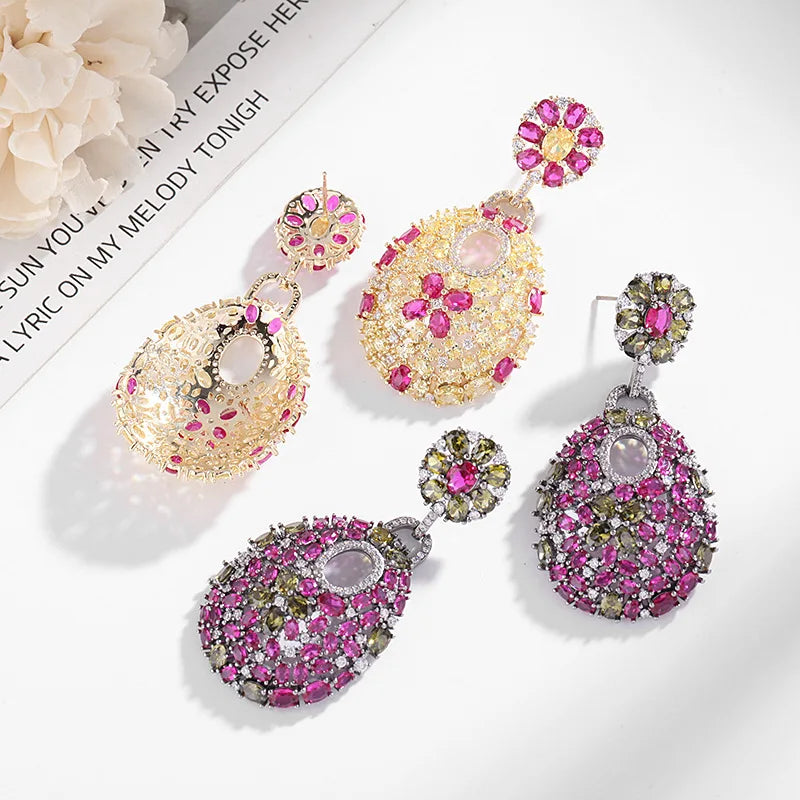 2023 Retro Round Set Purple Diamond Fashion Women's Exaggerated Silver Needle Earrings