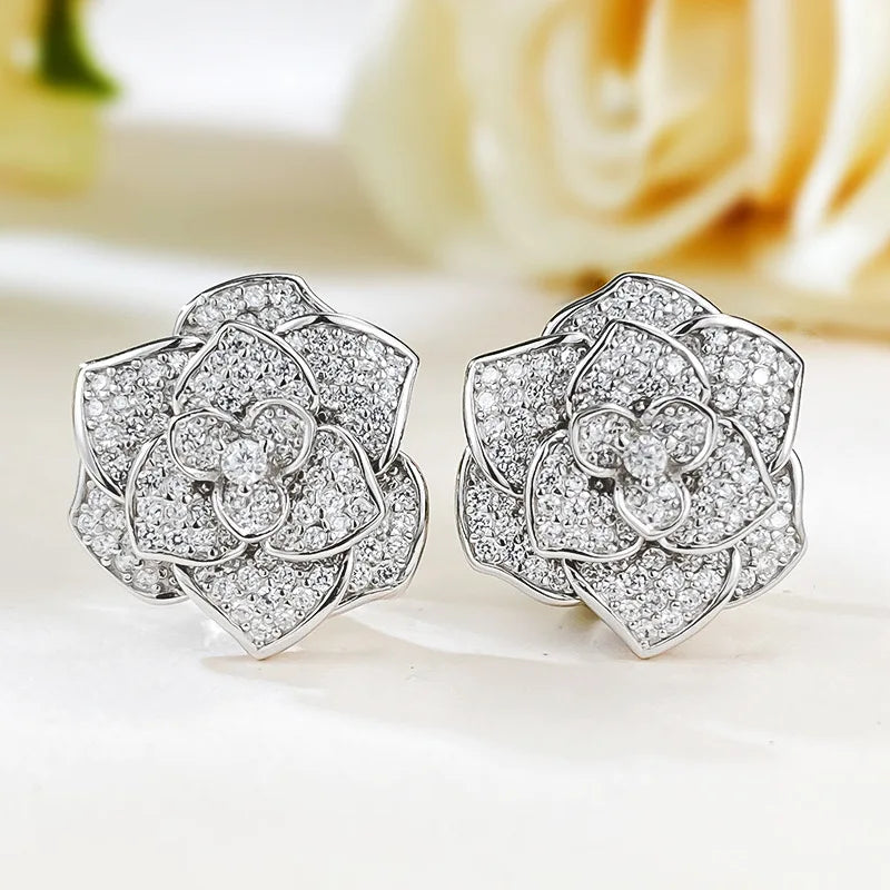 2mm D Color Moissanite Diamond Camellia Drop Earrings Women 925 Sterling Silver Plated White Gold Pass Tester Dropshipping Gift