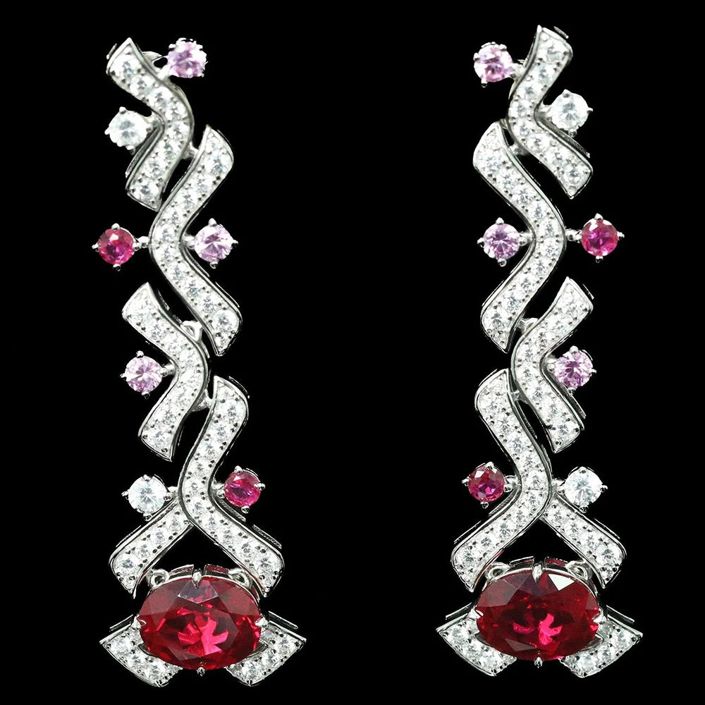 WUIHA Vintage 925 Sterling Silver Lab Sapphire High Carbon Diamond Ruby Wedding Engagement Drop Dangle Earrings Fine Jewelry