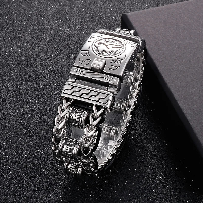 22mm Punk Retro Skull Head Bracelet for Men Hiphop Rock Stainless Steel Male Gothic Biker Bike Leather Bangle Wristband Jewelry