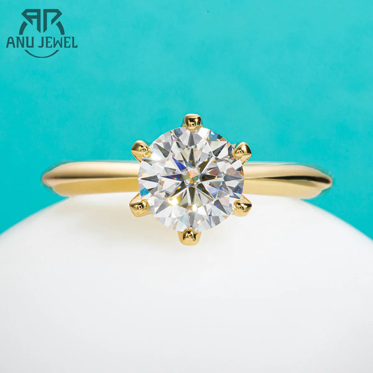 AnuJewel Yellow Gold Plated 2ct 3ct D Color Moissanite Engagement Solitaire Rings For Women GRA Cer Customs Jewelry Wholesale
