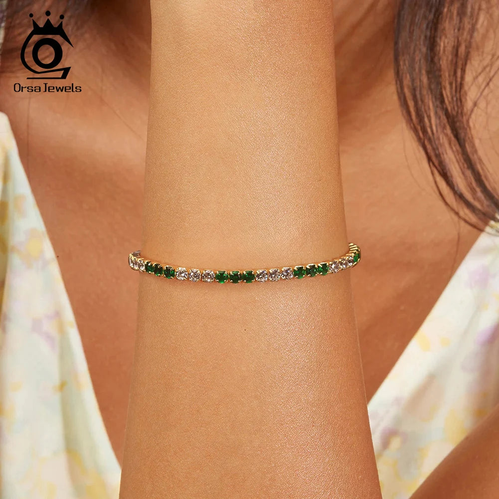 ORSA JEWELS 925 Sterling Silver Brilliant Tennis Bracelet 3.0mm Bezel Setting CZ for WomenChain Bracelet Luxury Jewelry SB192