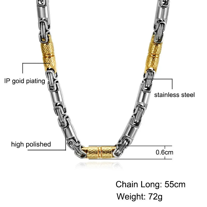 6mm Heavy 18K Gold Color Stainless Steel Byzantine Chain Necklace Men Women Punk Rock Hiphop Black Biker Bike Choker Jewelry