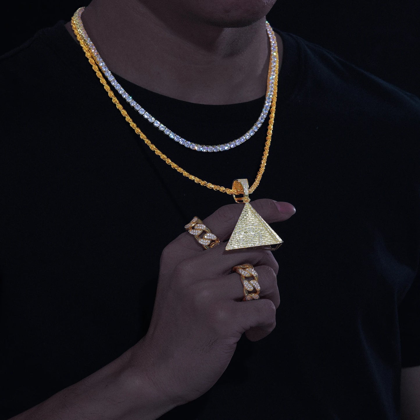 925 Hip Hop Sterling Silver Egyptian Pyramid Eye Of Horus Pendant Necklace Iced Out Micro Paved D Color Moissanite Charm Jewelry
