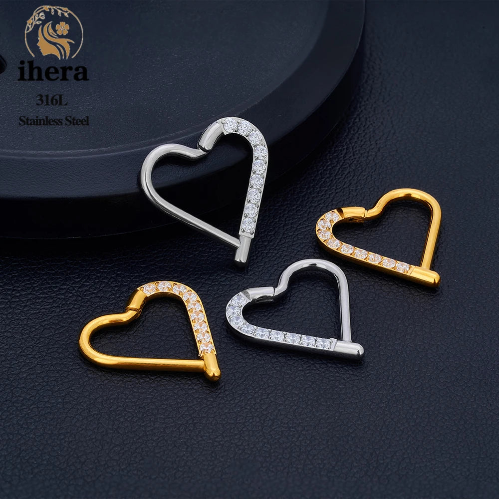 10PCS Stainless Steel D Shape Water Drop Nose Rings 16G CZ Septum Ring Ear Cartilage Tragus Helix Daith Earring Piercing Jewelry