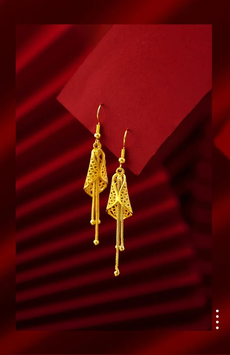 9999 real gold 24K yellow gold Summer Cicada Ear Stud Earrings