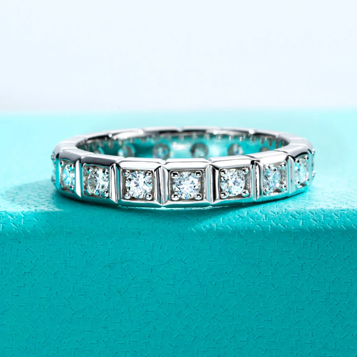AnuJewel 2.2mm D Color Moissanite Princess Eternity Band Ring 925 Sterling Silver Wedding Band For Women Jewelry Wholesale