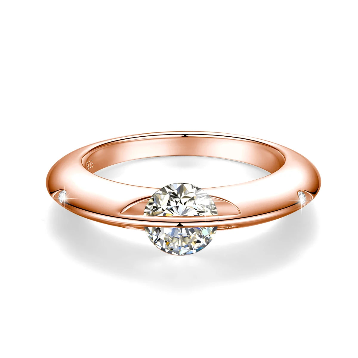 Rotate Moissanite Rings for Women Solid S925 Silver Solitaire Classic Band for Engagement Christmas Planet Ring