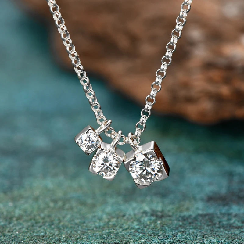 5mm&4mm&3mm Round Full Moissanite Diamond Pendant Necklace Original 925 Silver Women's Engagement High Quality Fine Jewelry