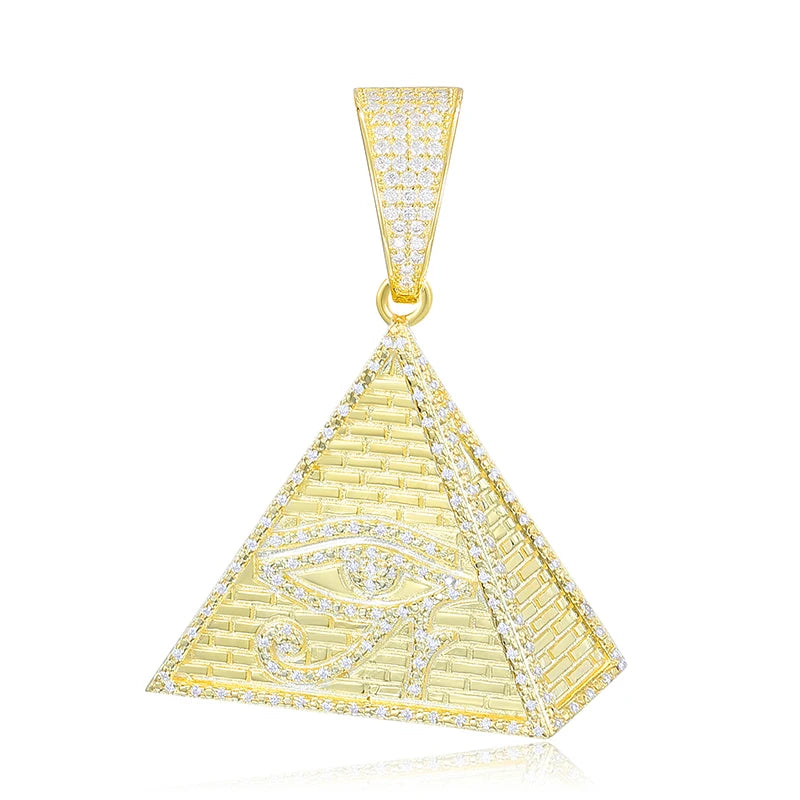 925 Hip Hop Sterling Silver Egyptian Pyramid Eye Of Horus Pendant Necklace Iced Out Micro Paved D Color Moissanite Charm Jewelry