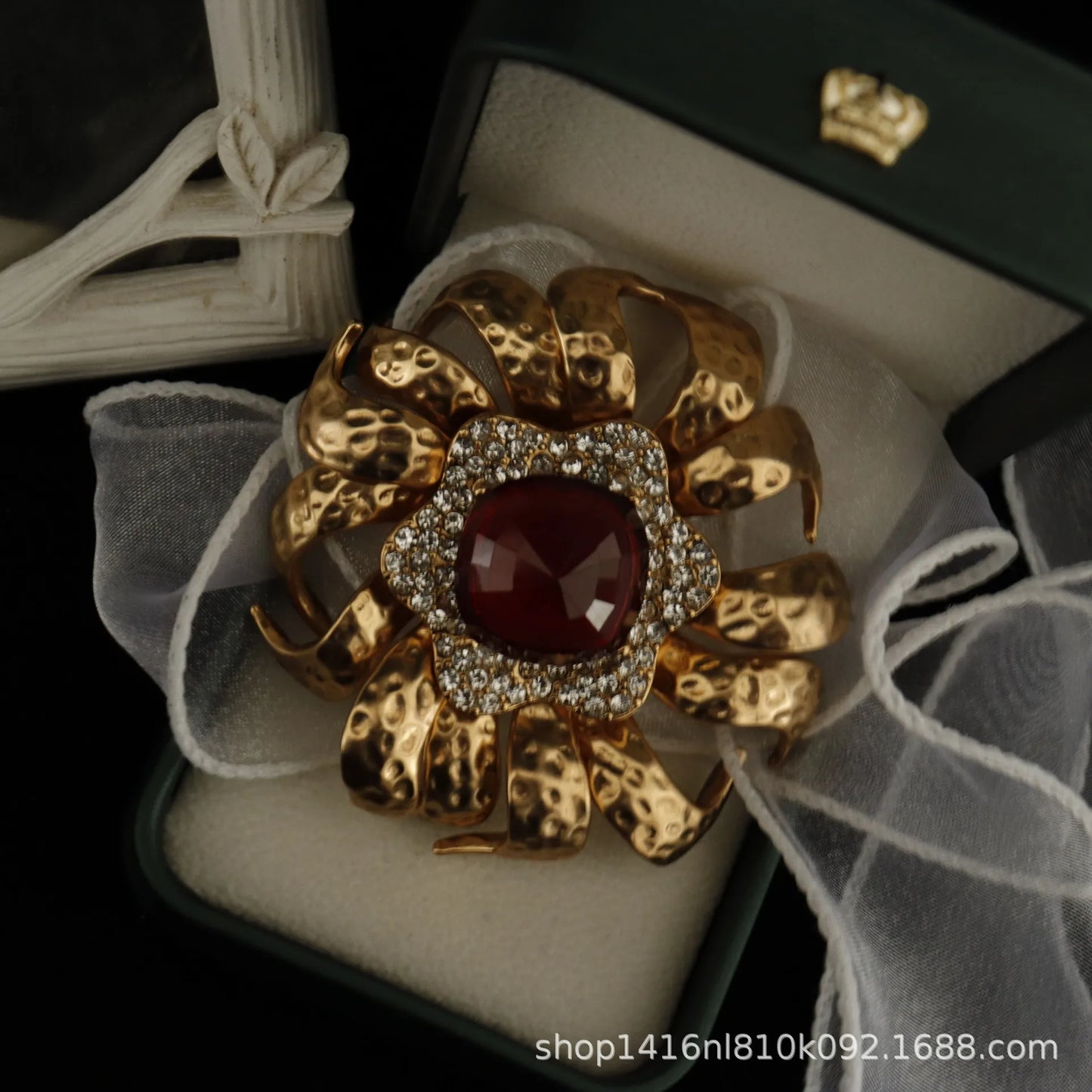 2024 new copper plated real gold windmill flower diamond ruby brooch heavy light luxury