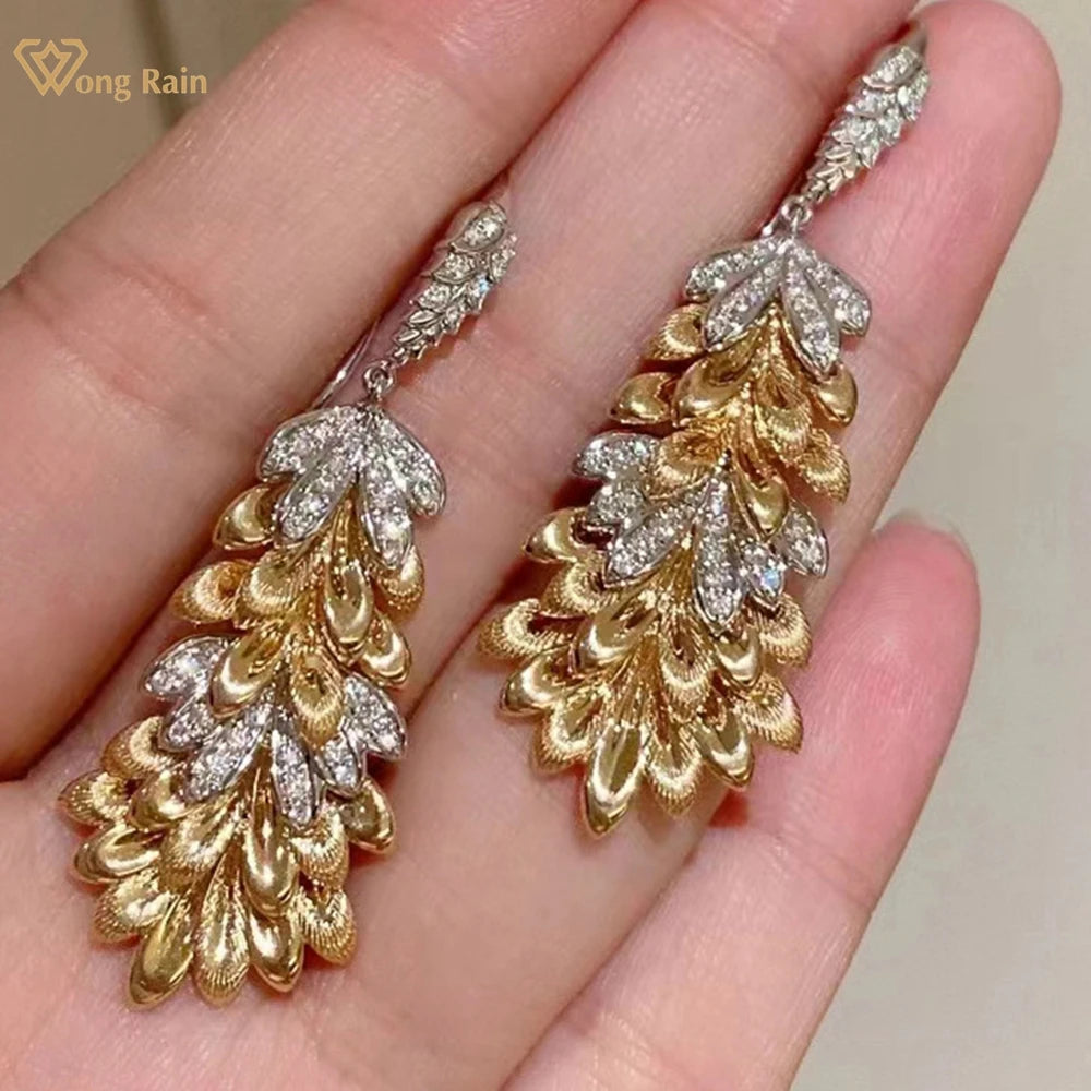 Wong Rain 18K Gold Plated 925 Sterling Silver Sparkling Lab Sapphire Gemstone Vintage Drop Earrings Fine Jewelry For Women Gifts