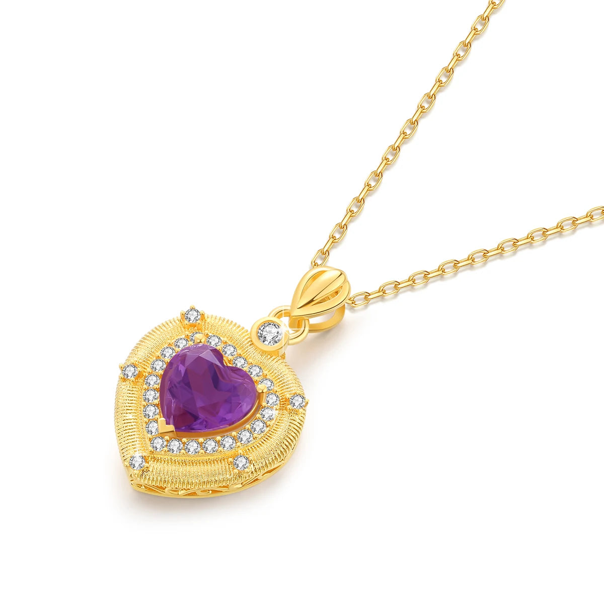 Real 18K Gold Natural Amethyst Heart Necklaces Pendant Original Design for Women Anniversary Party Gift Fine Jewelry