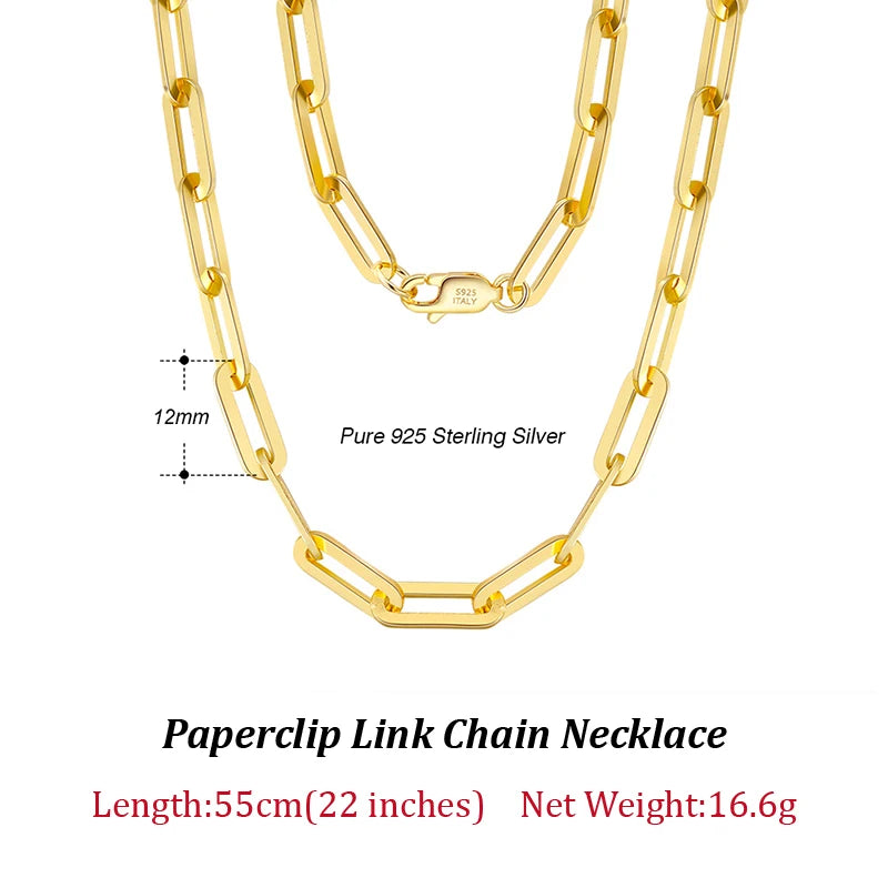 ORSA JEWELS Genuine 925 Sterling Silver Paperclip Neck Chain 6/9.3/12mm Basic Link Chain Necklace for Men Women Jewelry SC39