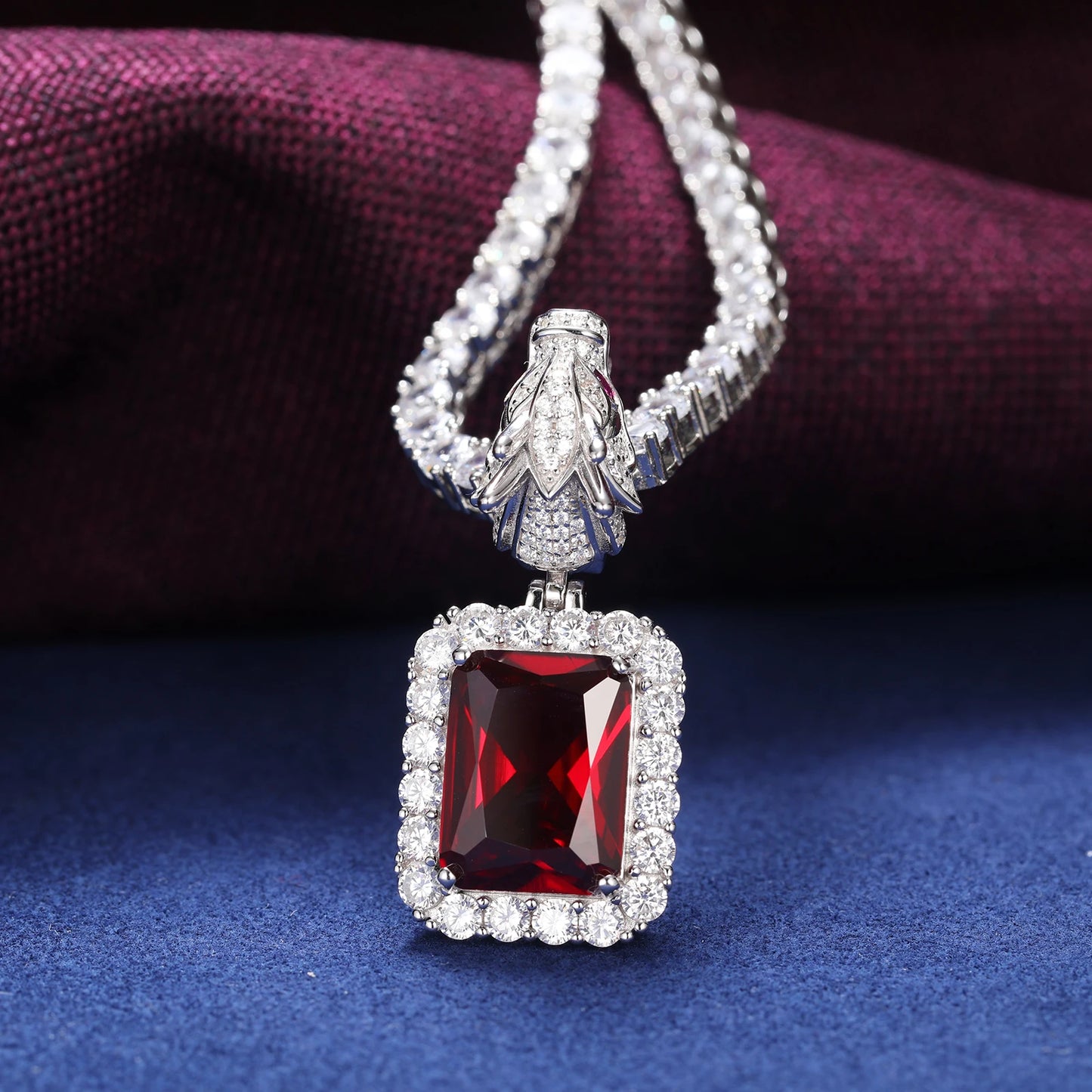 S925 Domineering Triangle Dragon Head Bail Red Cubic Zirconia Gem Pendant Necklace For Men Animal Hip Hop Men Jewelry Gifts