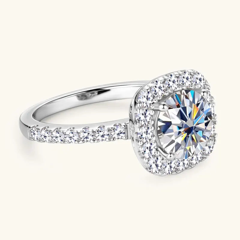 Anziw Real 2CT 8mm Round Moissanite Square Ring 925 Sterling Silver Luxury Brilliant Diamond Wedding Finger Rings Band For Women