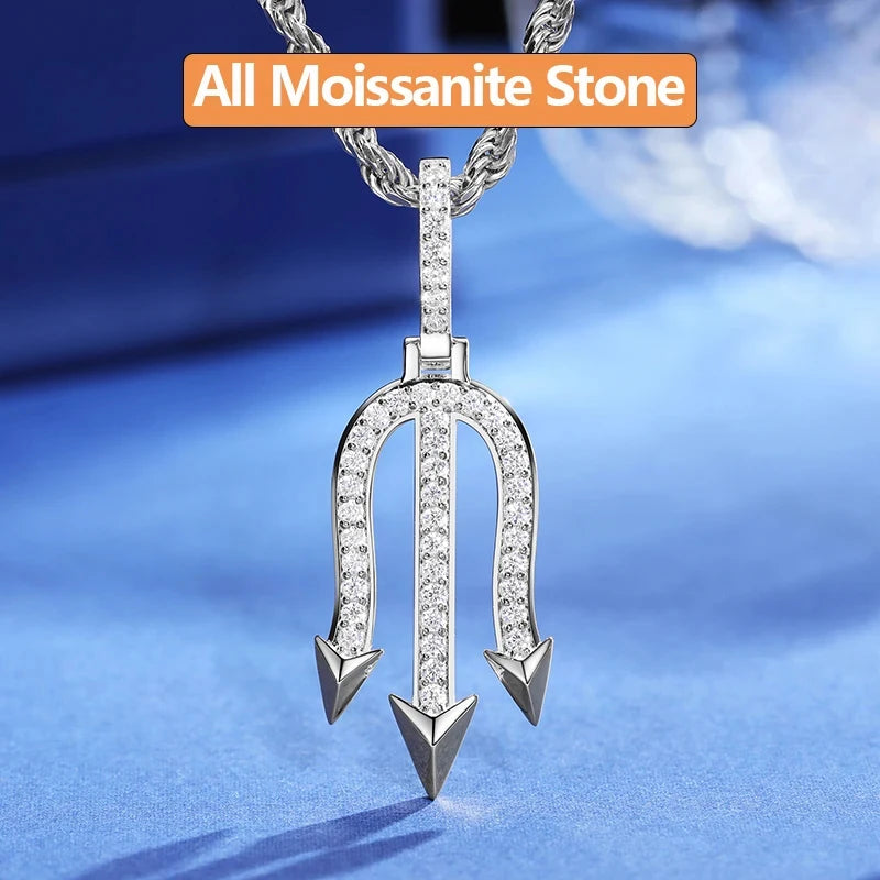 925 Sterling Silver Moissanite Three-pronged Poke Pendant Nordic Viking Poseidon Simple Style For Women Men Fine Jewelry Gifts
